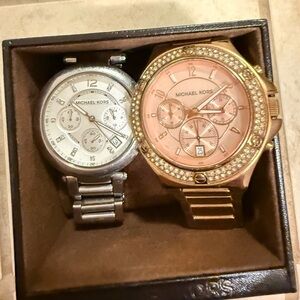 Michael Kors Silver and Gold Watch Set with Pink Dial
